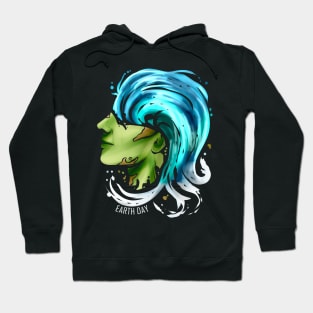 Earth Face With Ocean Wave Hair For Earth Day Hoodie